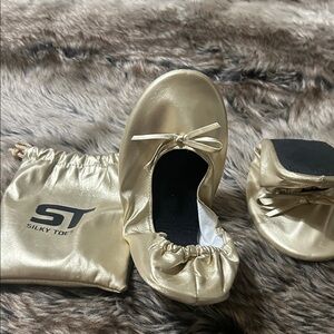 Gold Ballet Flats with Carry Pouch
